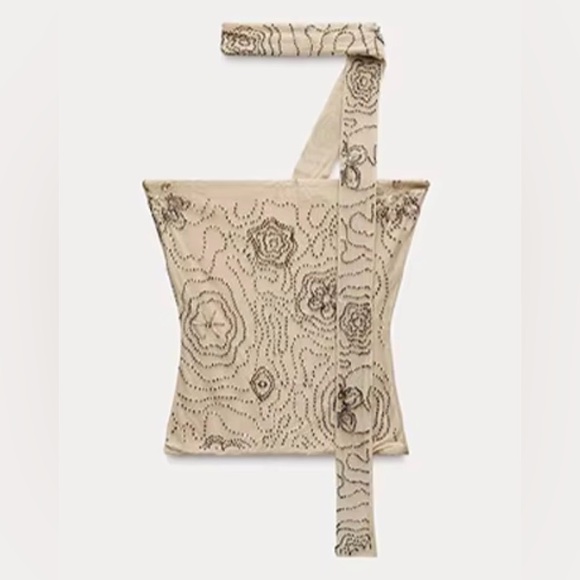 Zara Tops - Zara Beige Tan Brown Beaded Floral Tube Top Blouse With Neck Scarf Large